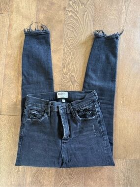 Agolde Washed Black High-Rise Skinny Jeans with Frayed Hem